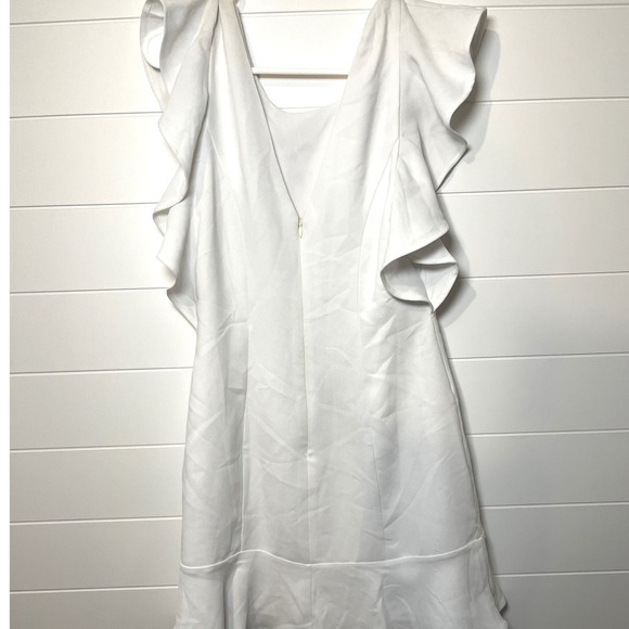 BCBG White Mini Dress Ruffle Flutter Sleeve Cocktail Party Fit Flare NWT - Picture 12 of 13